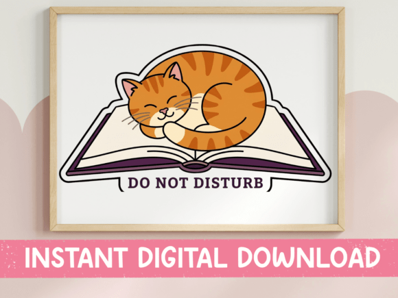 Cat on Book Sticker: Graphics & T-Shirt Designs