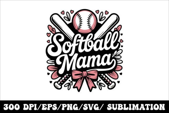 Cute Pink Bow Softball Mom Shirt Design Graphics