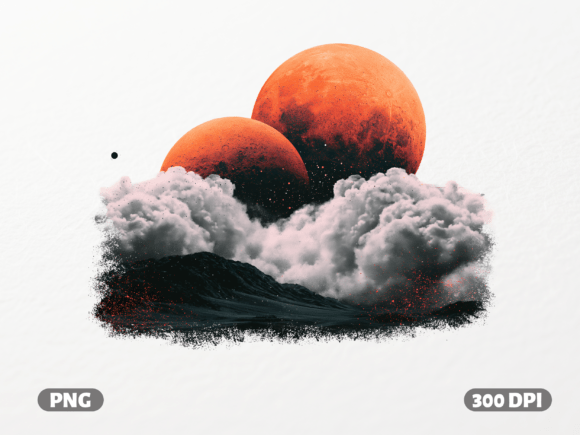 Double Red Moon Clouds Aesthetic PNG Graphics