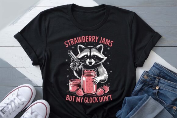 Funny Raccoon Strawberry Jams PNG Graphics & T-Shirt Designs