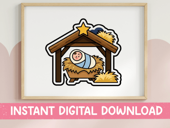 Nativity Scene Baby Jesus Manger Sticker Graphics & T-Shirt Designs