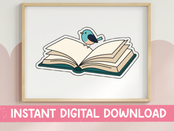Open Book Blue Bird Reading Sticker Review