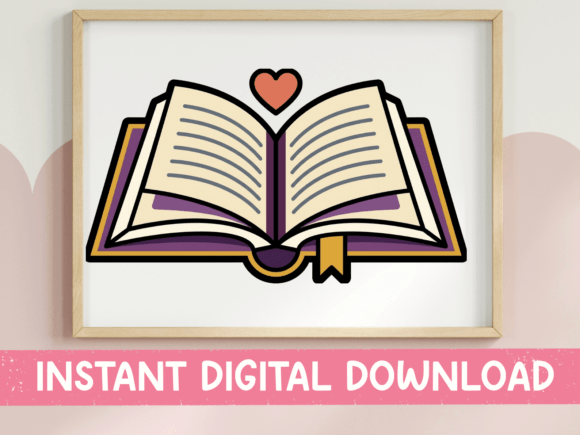 Open Book with Heart Bookmark Sticker Graphics