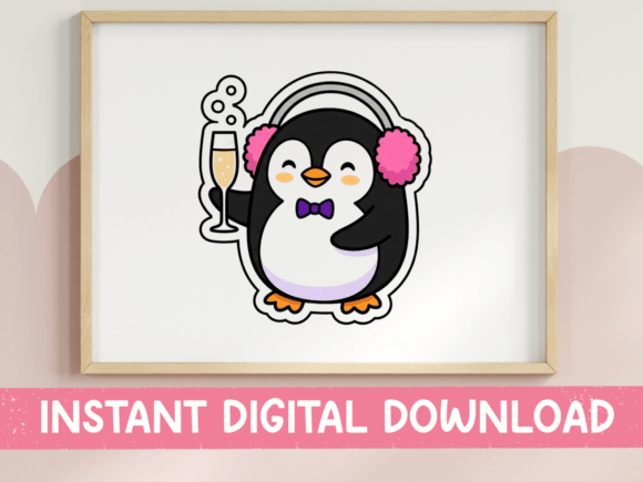 Party Penguin Champagne New Year Sticker Graphics