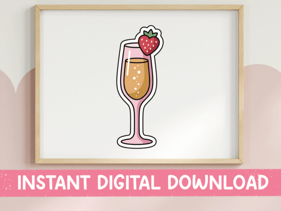 Strawberry Champagne Flute Design: Graphics & T-Shirt Designs